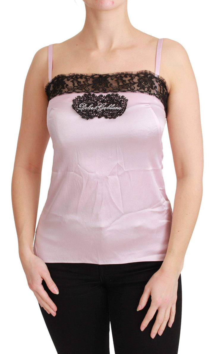 Dolce & Gabbana  Silk Black Lace Top Pink Tank Blouse #women, Brand_Dolce & Gabbana, Catch, Dolce & Gabbana, feed-agegroup-adult, feed-color-silver, feed-gender-female, feed-size-IT38|XS, feed-size-IT44|L, feed-size-IT46|XL, feed-size-IT48|XXL, Gender_Women, IT38|XS, IT44|L, IT46|XL, IT48|XXL, Kogan, Silver, Tops & T-Shirts - Women - Clothing, Women - New Arrivals at SEYMAYKA