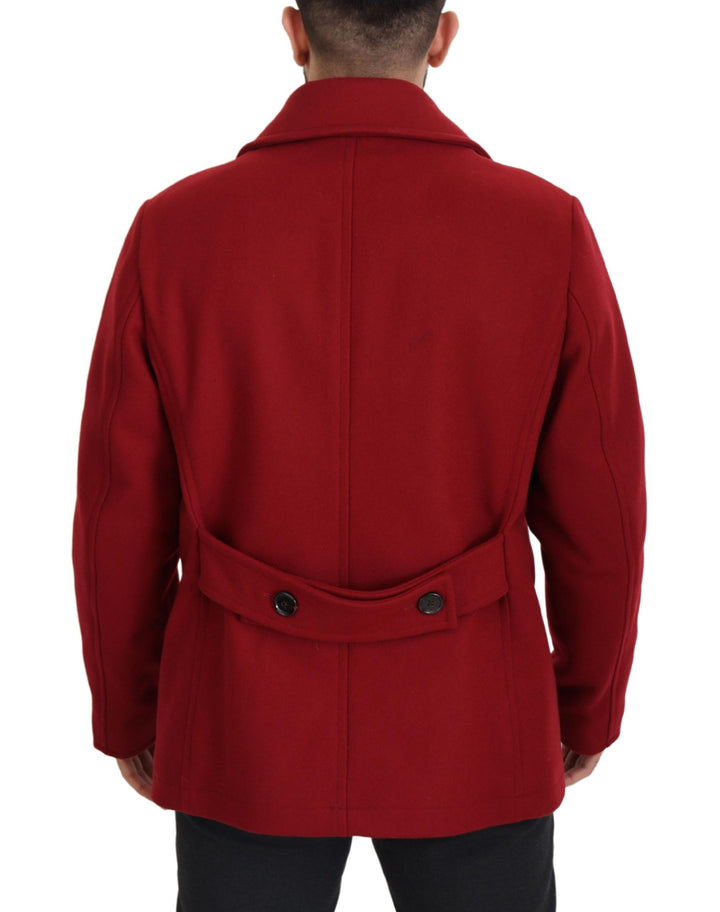 Dolce & Gabbana Red Wool Double Breasted Coat Jacket