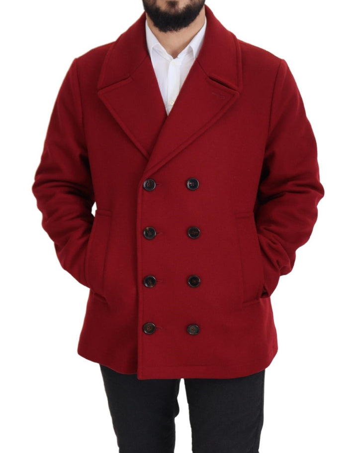 Dolce & Gabbana Red Wool Double Breasted Coat Jacket