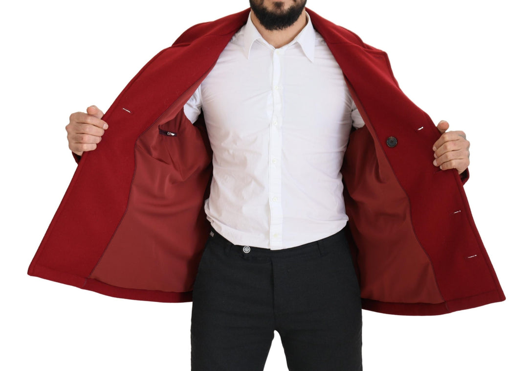 Dolce & Gabbana Red Wool Double Breasted Coat Jacket