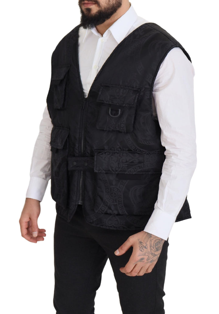 Dolce & Gabbana Black Nylon Full Zip Sleeveless Jacket