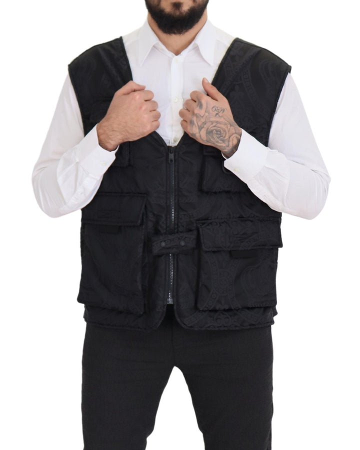 Dolce & Gabbana Black Nylon Full Zip Sleeveless Jacket