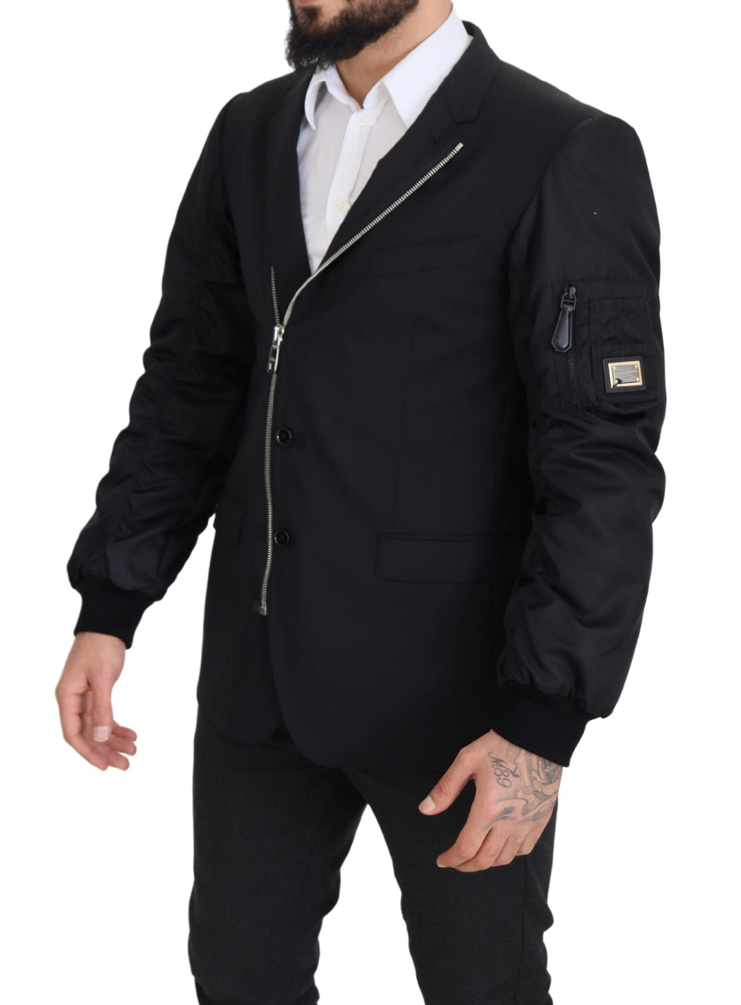 Dolce & Gabbana Black Wool Full Zip Long Sleeves Jacket