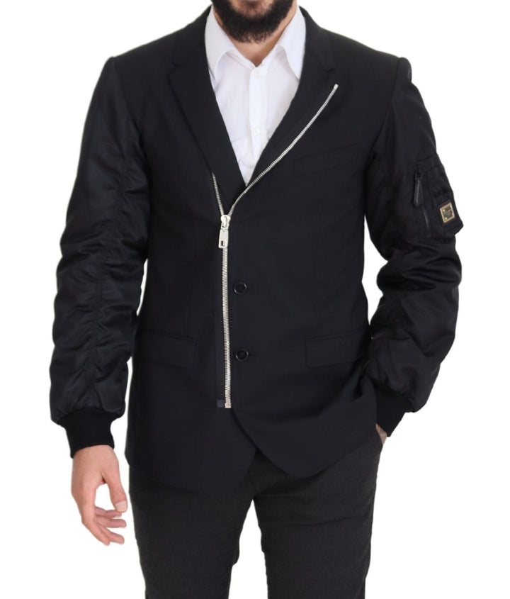 Dolce & Gabbana Black Wool Full Zip Long Sleeves Jacket