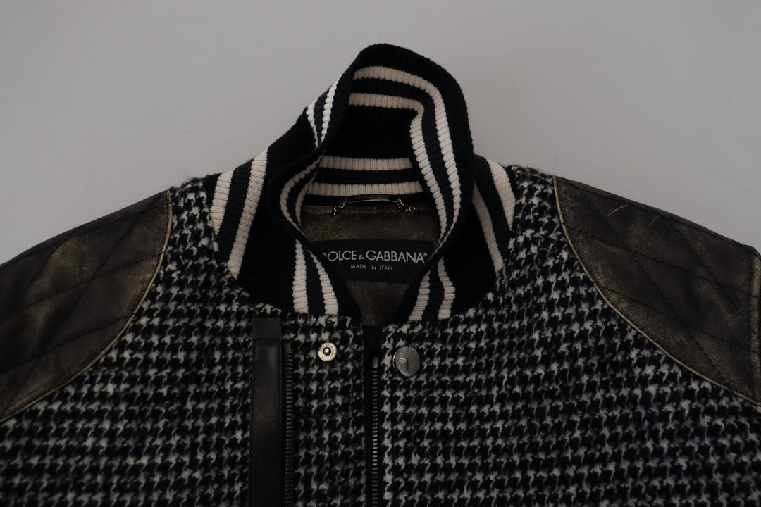 Dolce & Gabbana Black Houndstooth Polyester Bomber Jacket