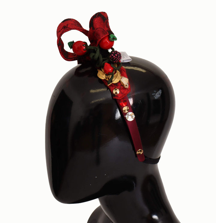 Dolce & Gabbana Cherry Silk Crystal Bow Logo Diadem Tiara Headband Dolce & Gabbana, feed-1, Headbands - Women - Accessories, Red at SEYMAYKA