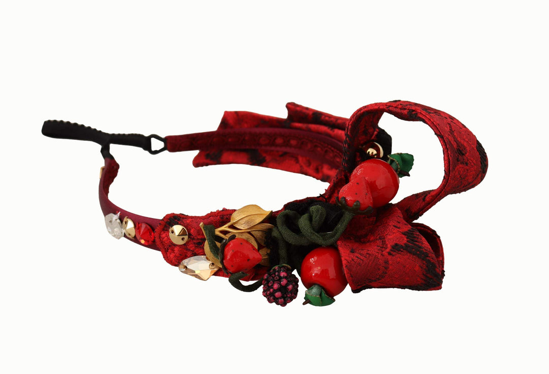 Dolce & Gabbana Cherry Silk Crystal Bow Logo Diadem Tiara Headband Dolce & Gabbana, feed-1, Headbands - Women - Accessories, Red at SEYMAYKA