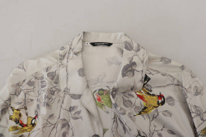 Dolce & Gabbana White Bird Print Silk Satin Casual Shirt