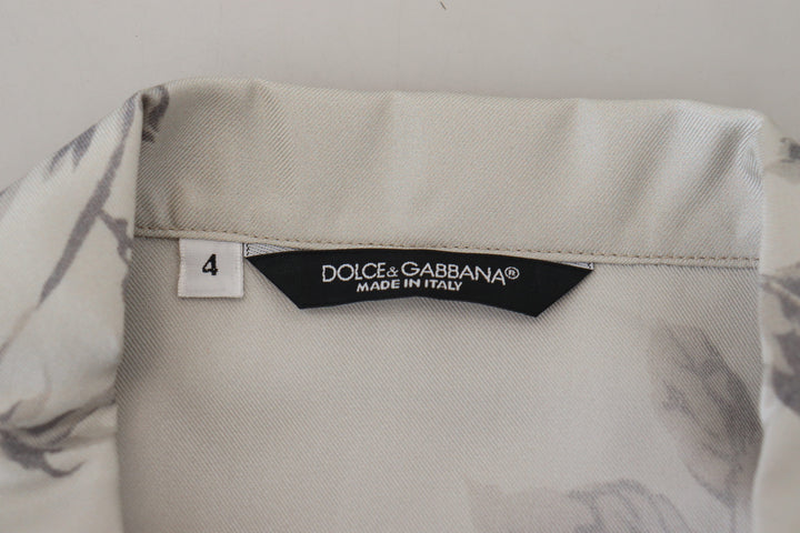 Dolce & Gabbana White Bird Print Silk Satin Casual Shirt