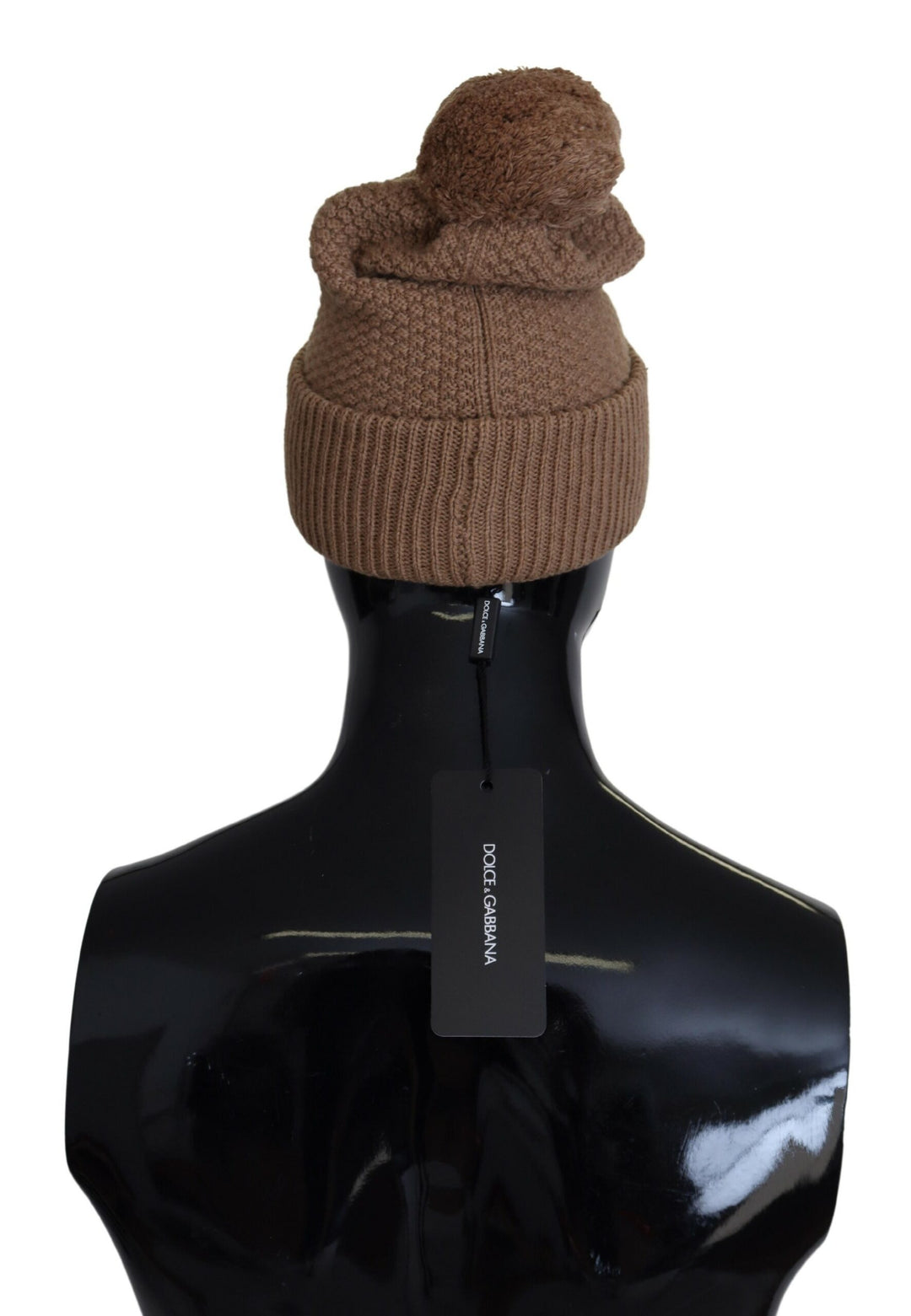 Dolce & Gabbana Brown Solid Knitted Fur Ball Winter Beanie Hat