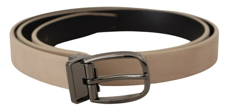 Dolce & Gabbana Beige Vitello Beige Tone Logo Metal Buckle Belt