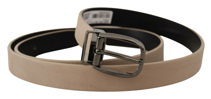 Dolce & Gabbana Beige Vitello Beige Tone Logo Metal Buckle Belt