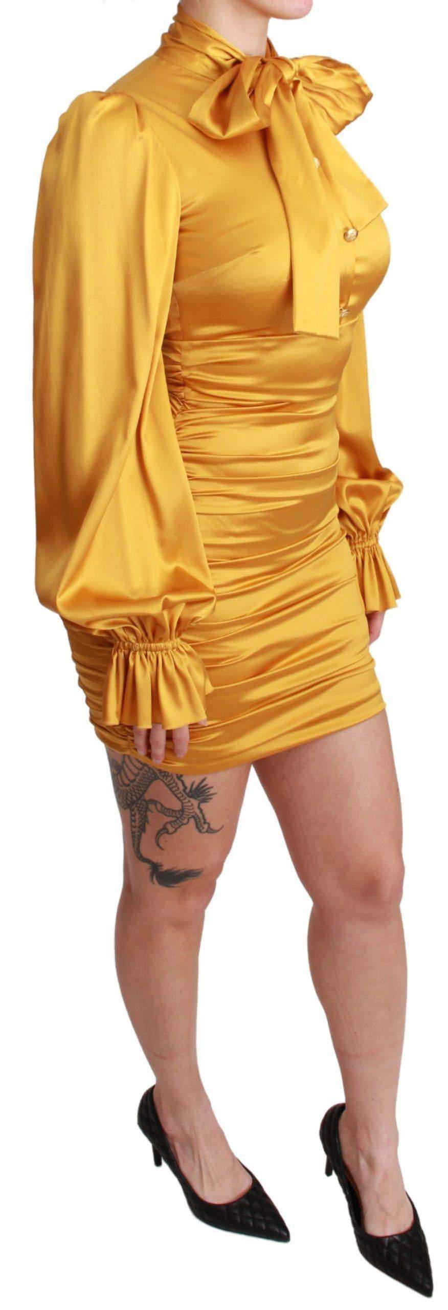 Dolce & Gabbana  Yellow Silk Stretch Sheath Bodycon Mini Dress #women, Brand_Dolce & Gabbana, Catch, Clothing_Dress, Dolce & Gabbana, Dresses - Women - Clothing, feed-agegroup-adult, feed-color-yellow, feed-gender-female, feed-size-IT40|S, Gender_Women, IT40|S, Kogan, Women - New Arrivals, Yellow at SEYMAYKA