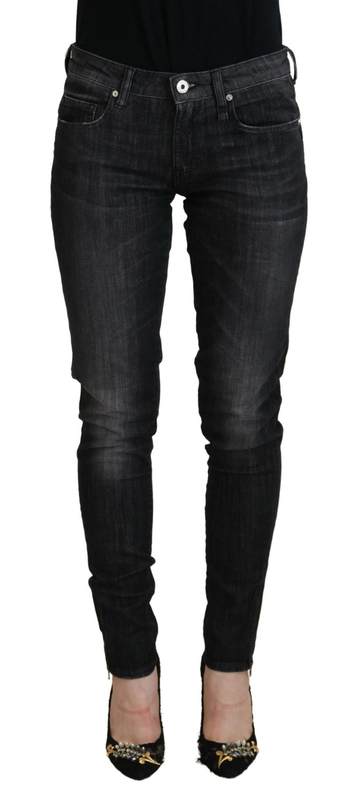 Black Cotton Low Waist Skinny Women Casual Jeans