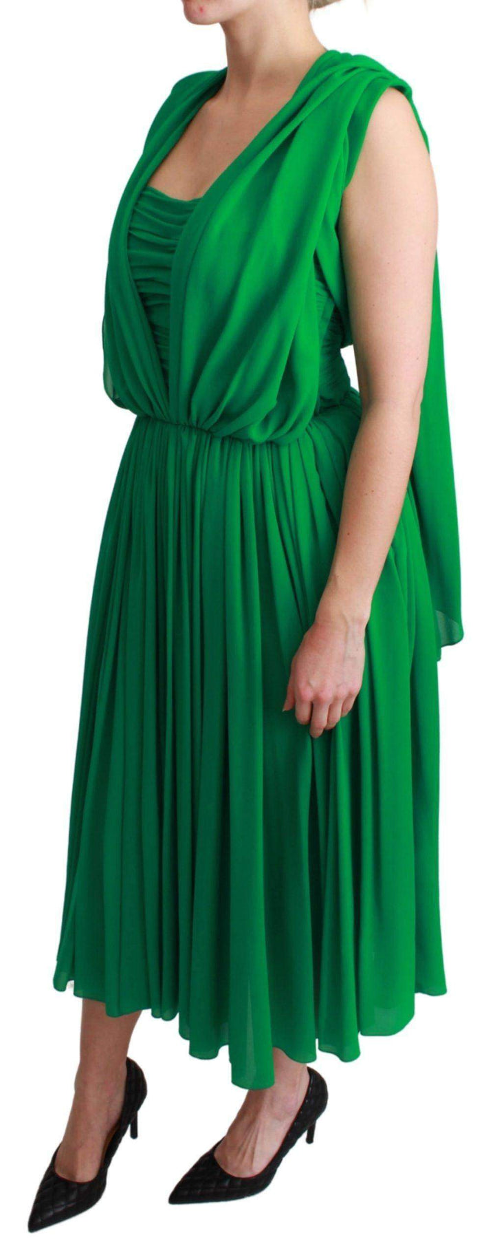 Dolce & Gabbana  100% Silk Green Sleeveless Pleated Maxi Dress #women, Brand_Dolce & Gabbana, Catch, Clothing_Dress, Dolce & Gabbana, Dresses - Women - Clothing, feed-agegroup-adult, feed-color-green, feed-gender-female, feed-size-IT40|S, Gender_Women, Green, IT40|S, Kogan, Women - New Arrivals at SEYMAYKA