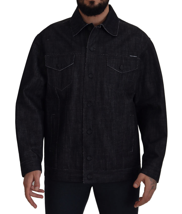 Dolce & Gabbana Black Cotton Full Button Denim Jacket