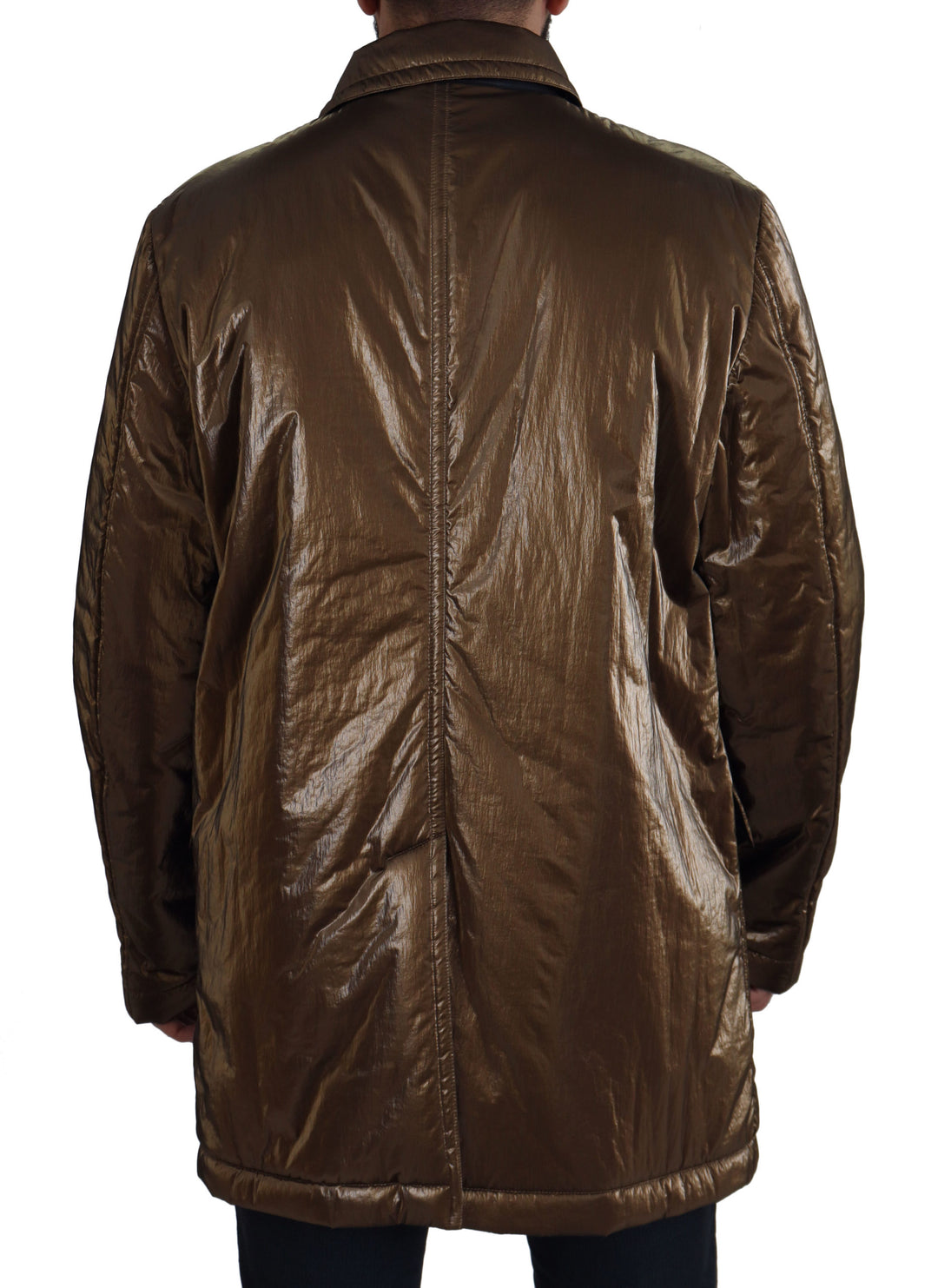 Dolce & Gabbana Bronze Nylon Collar Double Breasted Jacket