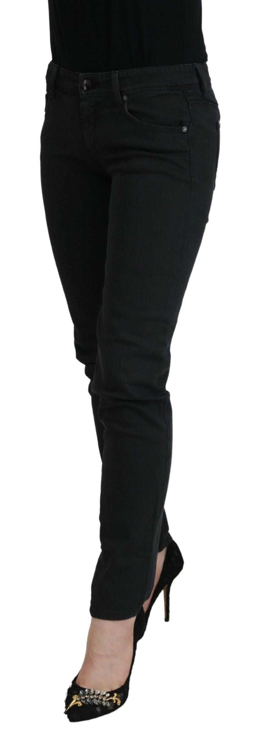 Black Cotton Slim Fit Women Denim Jeans