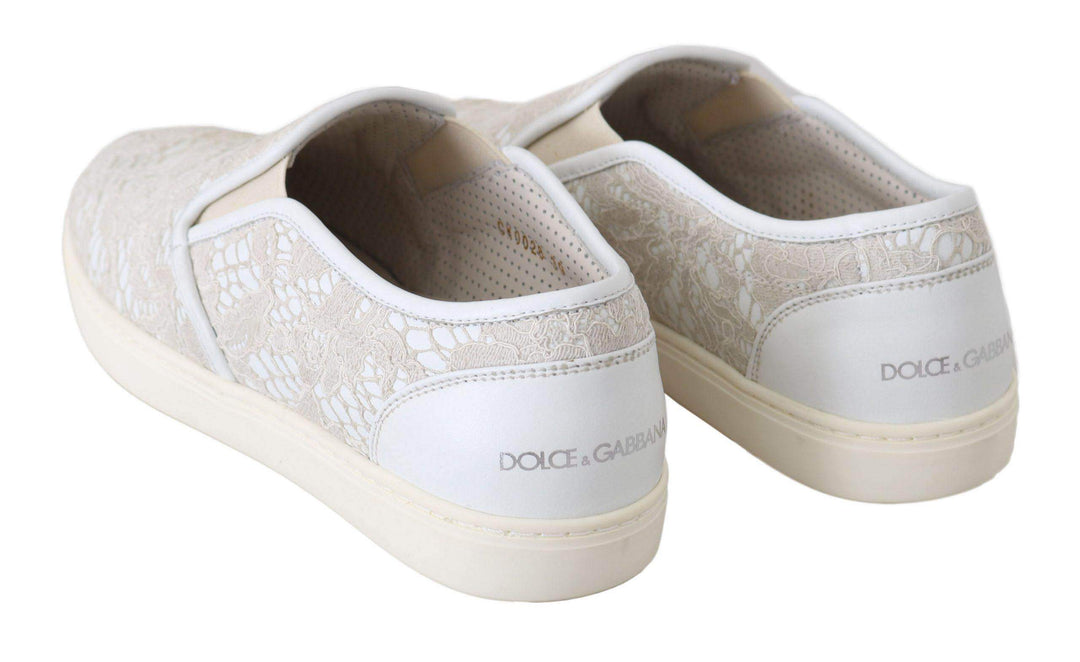 Dolce & Gabbana White Leather Lace Slip On Loafers Shoes #women, Brand_Dolce & Gabbana, Catch, Category_Shoes, Dolce & Gabbana, EU35/US4.5, EU41/US10.5, feed-agegroup-adult, feed-color-white, feed-gender-female, feed-size-US10.5, feed-size-US4.5, Gender_Women, Kogan, Shoes - New Arrivals, Sneakers - Women - Shoes, White at SEYMAYKA