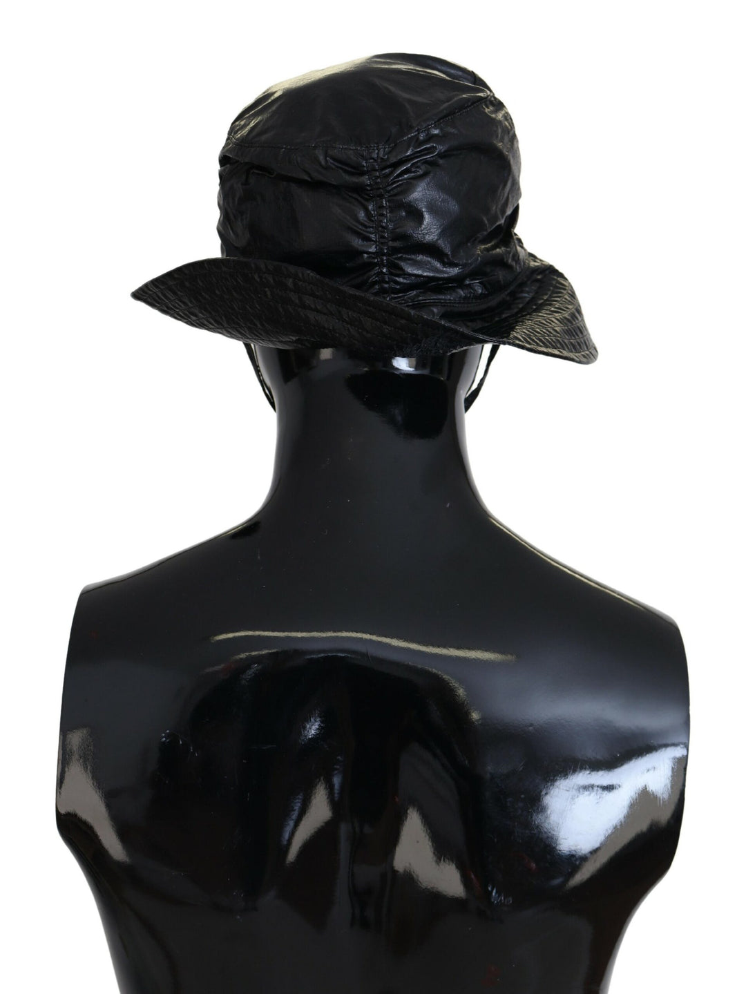 Dolce & Gabbana Black Quilted Faux Leather Women Bucket Cap Hat