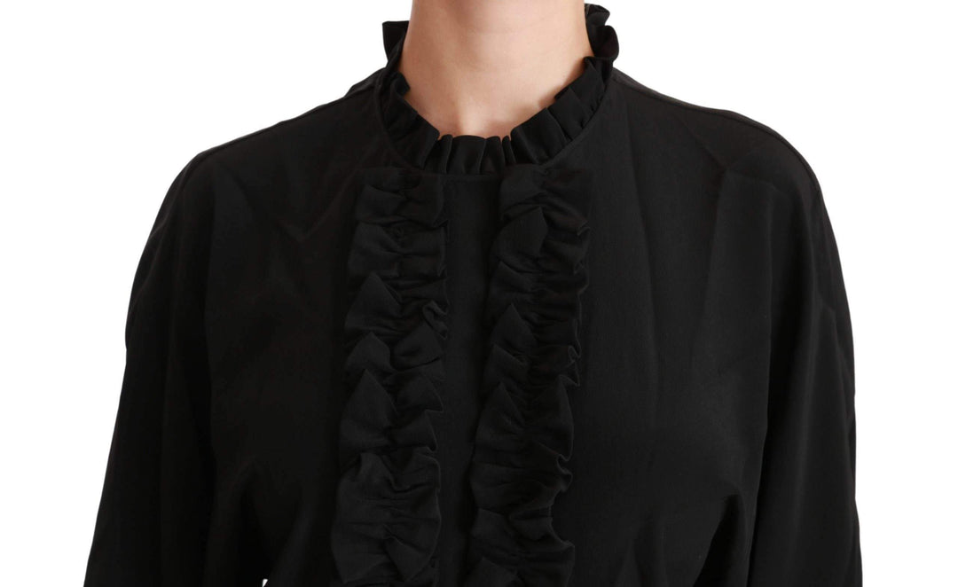 Dolce & Gabbana  Black Silk Shirt Ruffled Top Blouse #women, Black, Brand_Dolce & Gabbana, Catch, Dolce & Gabbana, feed-agegroup-adult, feed-color-black, feed-gender-female, feed-size-IT36 | XS, Gender_Women, IT36 | XS, Kogan, Tops & T-Shirts - Women - Clothing, Women - New Arrivals at SEYMAYKA