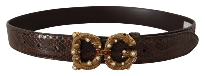 Dolce & Gabbana Brown Amore Animal Print Exotic Leather Logo Buckle Belt