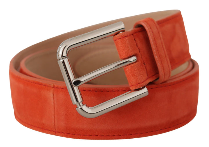 Dolce & Gabbana Orange Leather Suede Silver Logo Metal Buckle Belt