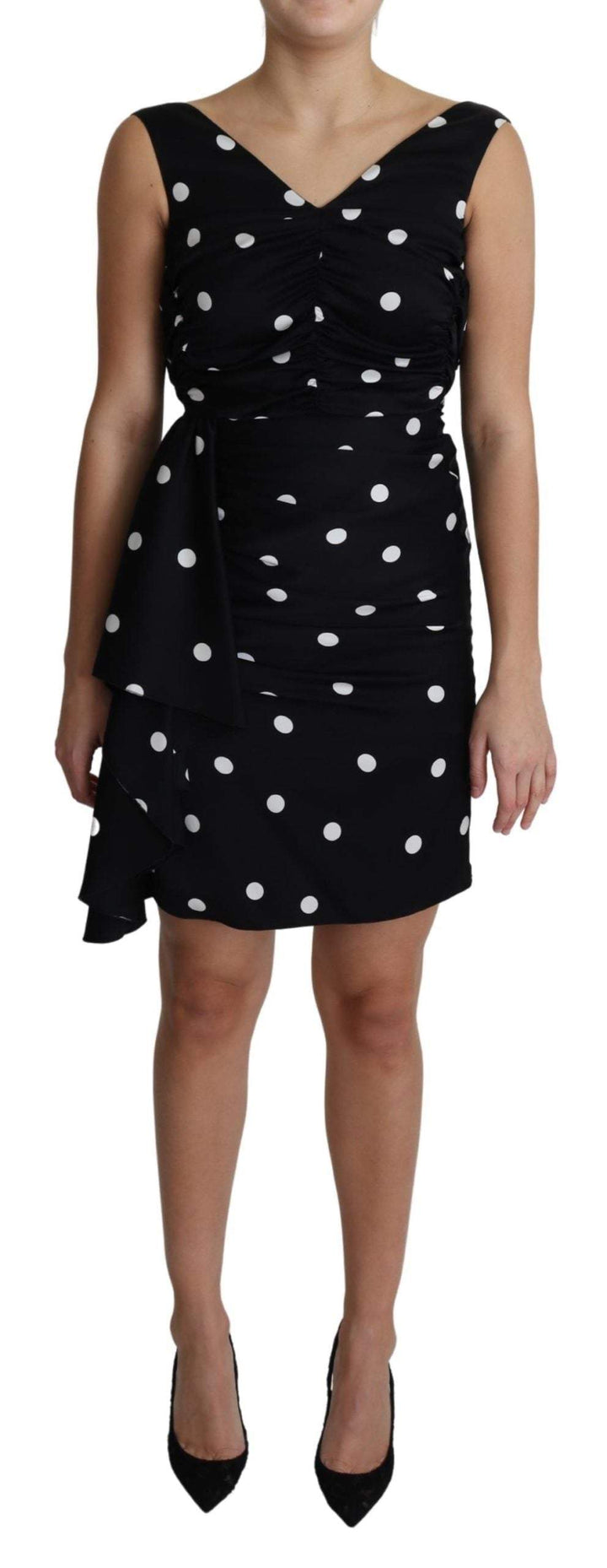 Dolce & Gabbana Black Polka Dots Charmeuse Ruffle Mini Dress #women, Black, Dolce & Gabbana, Dresses - Women - Clothing, feed-agegroup-adult, feed-color-black, feed-gender-female, feed-size-IT36 | XS, IT36 | XS, Women - New Arrivals at SEYMAYKA