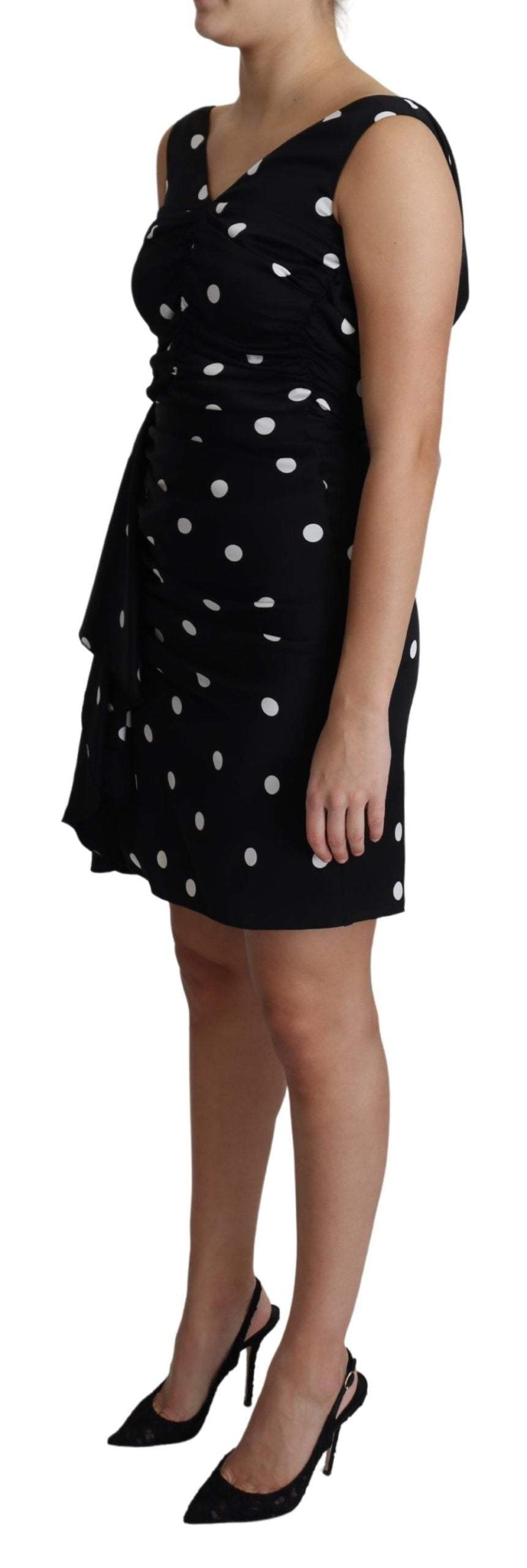 Dolce & Gabbana Black Polka Dots Charmeuse Ruffle Mini Dress #women, Black, Dolce & Gabbana, Dresses - Women - Clothing, feed-agegroup-adult, feed-color-black, feed-gender-female, feed-size-IT36 | XS, IT36 | XS, Women - New Arrivals at SEYMAYKA