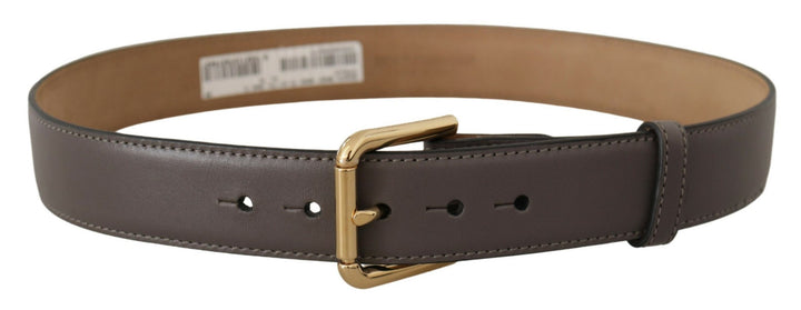 Dolce & Gabbana Gray Calfskin Leather Gold Metal Logo Buckle Belt