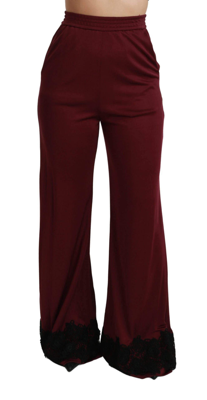 Dolce & Gabbana  Black Lace High Waist Wide Leg Maroon  Pants #women, Bordeaux, Brand_Dolce & Gabbana, Catch, Dolce & Gabbana, feed-agegroup-adult, feed-color-bordeaux, feed-gender-female, feed-size-IT40|S, Gender_Women, IT40|S, Jeans & Pants - Women - Clothing, Kogan, Women - New Arrivals at SEYMAYKA