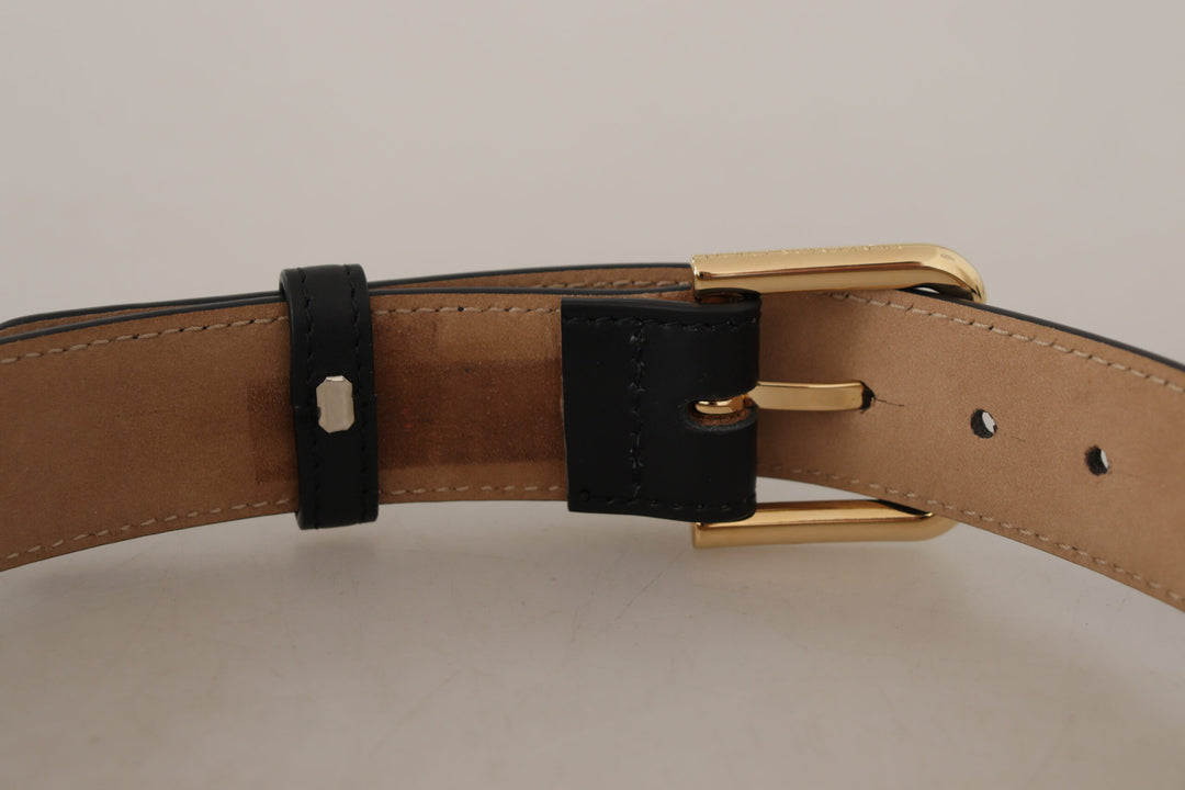 Dolce & Gabbana Black Solid Leather Classic Gold Waist Buckle Belt