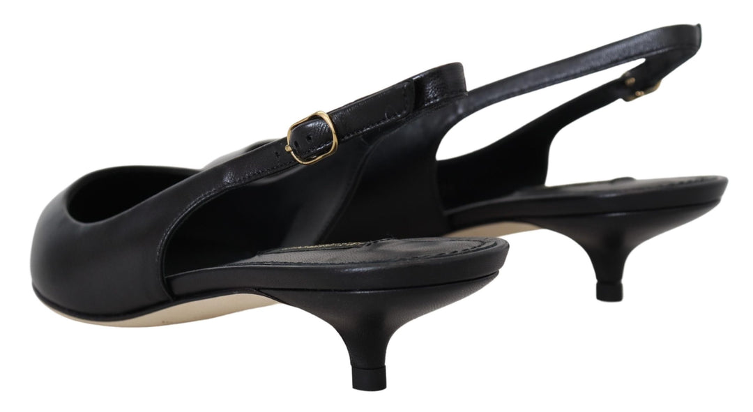 Dolce & Gabbana Black Leather Slingbacks Heels Pumps Shoes