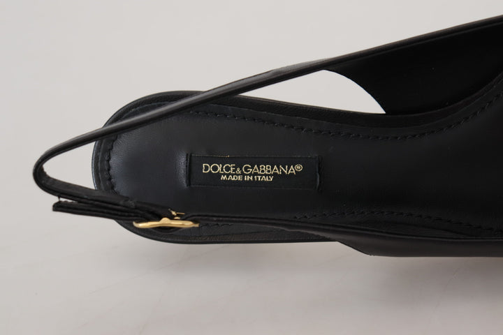 Dolce & Gabbana Black Leather Slingbacks Heels Pumps Shoes