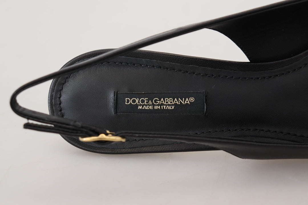 Dolce & Gabbana Black Leather Slingbacks Heels Pumps Shoes