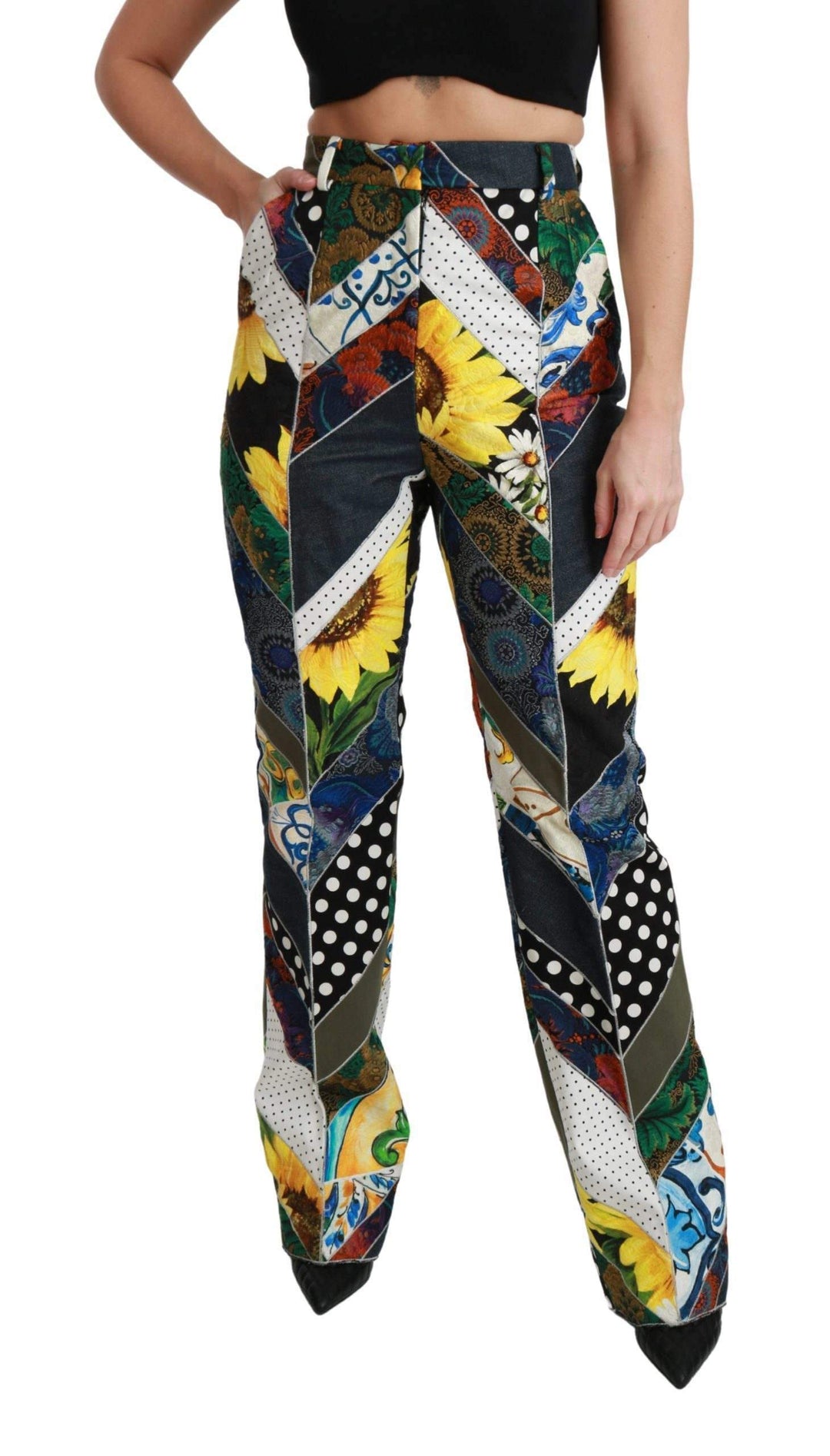 Dolce & Gabbana  Multicolor Print High Waist Straight Pants #women, Brand_Dolce & Gabbana, Catch, Dolce & Gabbana, feed-agegroup-adult, feed-color-multicolor, feed-gender-female, feed-size-IT40|S, Gender_Women, IT40|S, Jeans & Pants - Women - Clothing, Kogan, Multicolor, Women - New Arrivals at SEYMAYKA