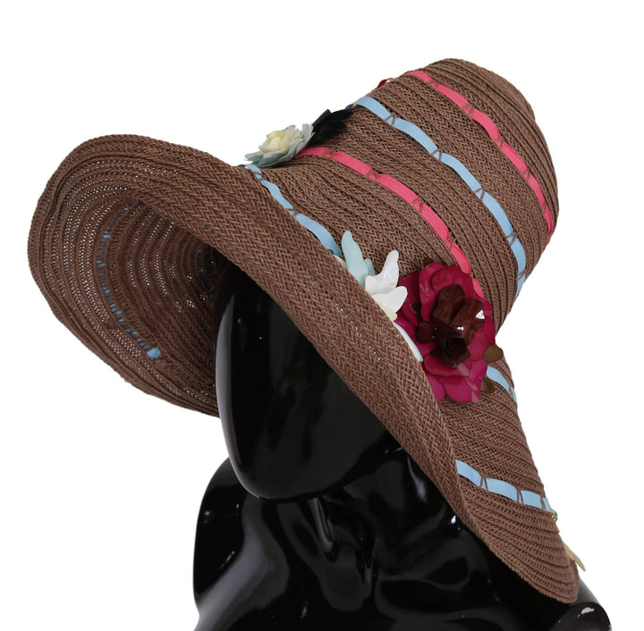 Dolce & Gabbana Brown Floral Wide Brim Straw Floppy Cap Hat #women, Accessories - New Arrivals, Brand_Dolce & Gabbana, Brown, Dolce & Gabbana, feed-agegroup-adult, feed-color-brown, feed-gender-female, feed-size-58 cm|M, Gender_Women, Hats - Women - Accessories at SEYMAYKA