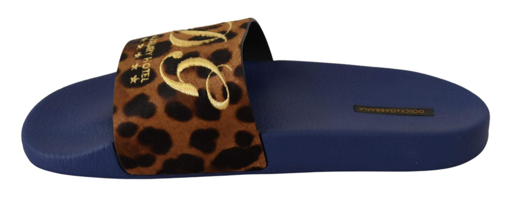 Dolce & Gabbana Blue Brown Leopard Logo Rubber Slides Slippers Shoes Blue, Dolce & Gabbana, EU44/US11, feed-agegroup-adult, feed-color-Blue, feed-gender-female, Sandals - Women - Shoes at SEYMAYKA