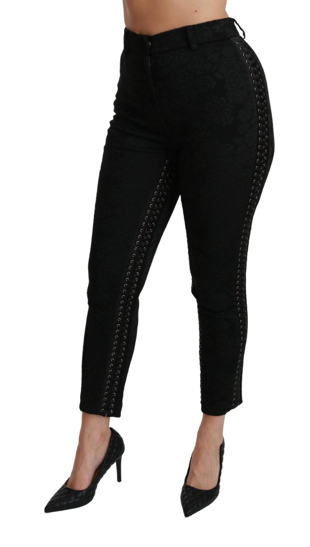 Dolce & Gabbana  Black Brocade Skinny High Waist Pants #women, Black, Brand_Dolce & Gabbana, Catch, Dolce & Gabbana, feed-agegroup-adult, feed-color-black, feed-gender-female, feed-size-IT40|S, Gender_Women, IT40|S, Jeans & Pants - Women - Clothing, Kogan, Women - New Arrivals at SEYMAYKA