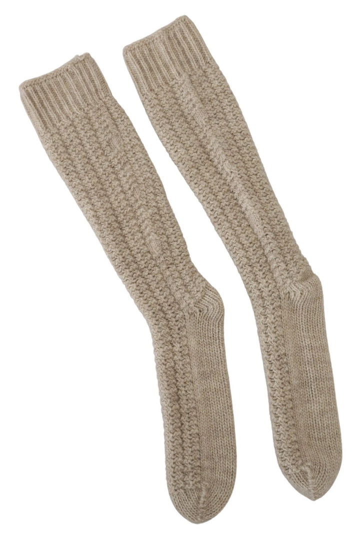 Dolce & Gabbana Beige Wool Knit Calf Long  Socks