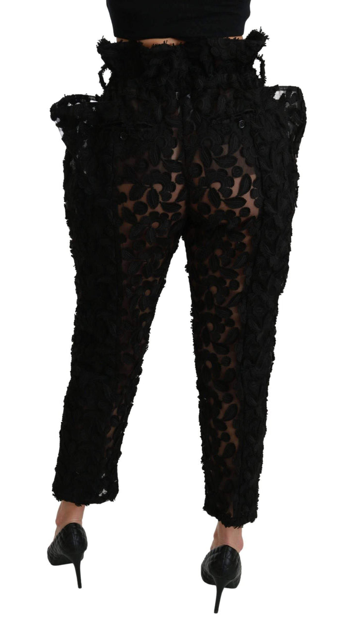 Dolce & Gabbana  Black Floral Lace Tapered High Waist Pants #women, Black, Brand_Dolce & Gabbana, Catch, Dolce & Gabbana, feed-agegroup-adult, feed-color-black, feed-gender-female, feed-size-IT40|S, Gender_Women, IT40|S, Jeans & Pants - Women - Clothing, Kogan, Women - New Arrivals at SEYMAYKA