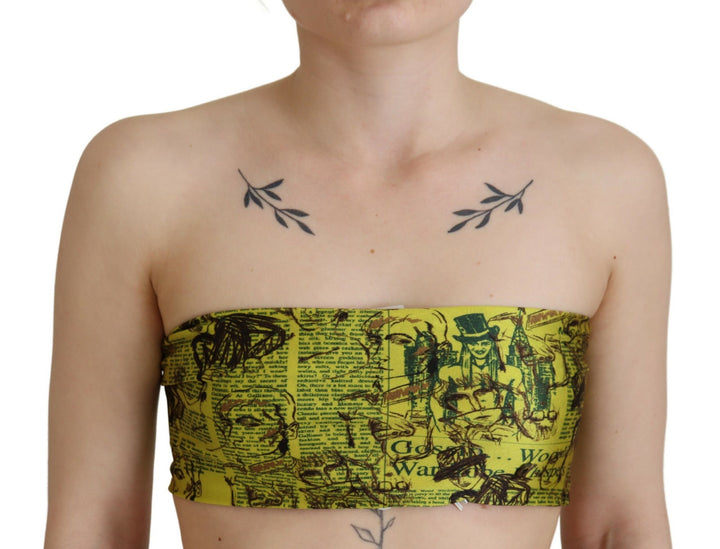 Yellow Graphic Print Nylon Strapless Cropped Top