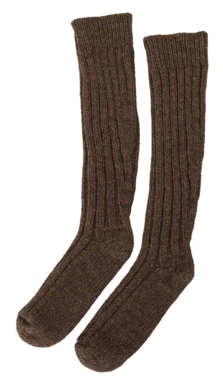 Dolce & Gabbana Brown Wool Knit Calf Long  Socks