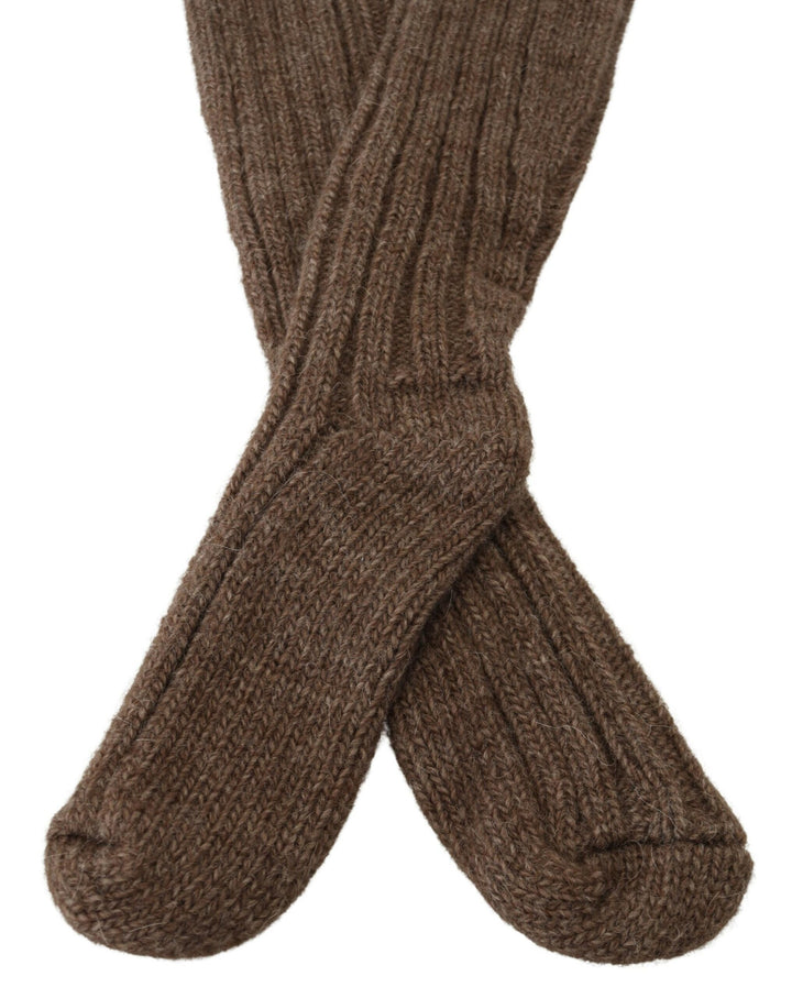 Dolce & Gabbana Brown Wool Knit Calf Long  Socks