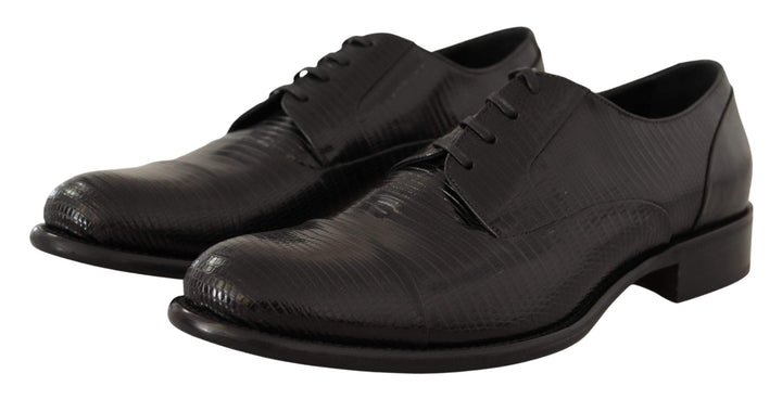 Dolce & Gabbana Black Lizard Leather Derby Dress Shoes #men, Black, Dolce & Gabbana, EU42/US9, feed-agegroup-adult, feed-color-Black, feed-gender-male, Formal - Men - Shoes at SEYMAYKA