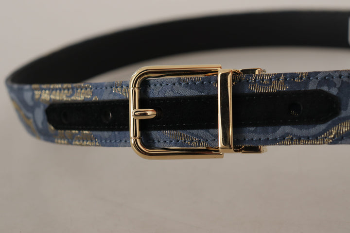 Dolce & Gabbana Navy Blue Jacquard Gold Tone Logo Metal Buckle Belt