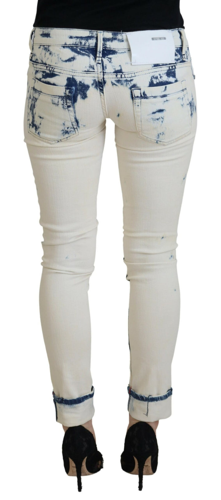 White Blue Cotton Skinny Women Tattered Denim Jeans