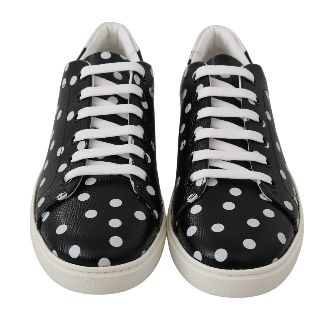 Dolce & Gabbana Black Leather Polka Dots Sneakers Shoes Black, Dolce & Gabbana, EU35.5/US5, EU36/US5.5, EU37/US6.5, EU38.5/US8, EU41/US10.5, feed-agegroup-adult, feed-color-Black, feed-gender-female, Shoes - New Arrivals, Sneakers - Women - Shoes at SEYMAYKA