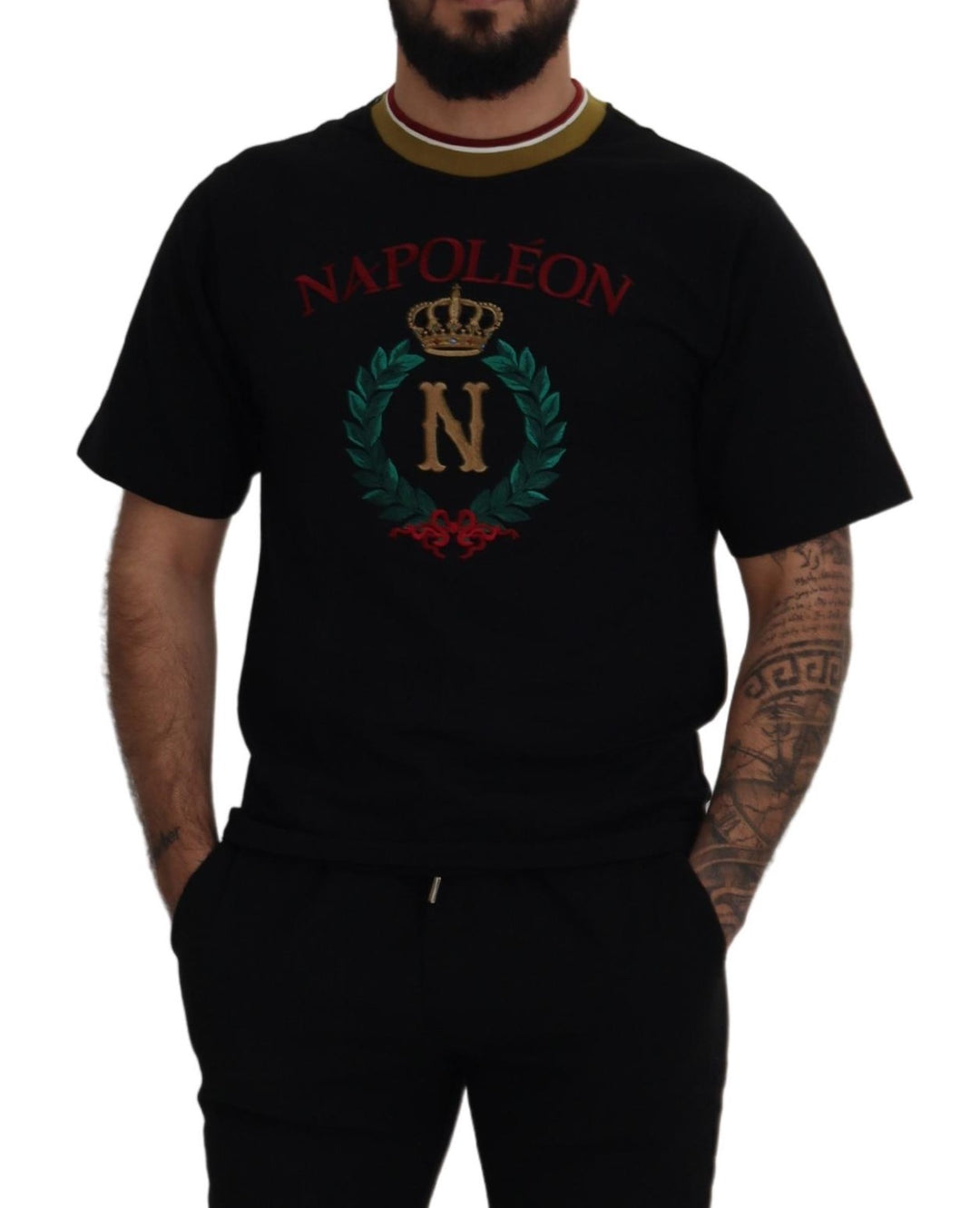 Dolce & Gabbana Black Cotton Embroidered Crewneck T-shirt