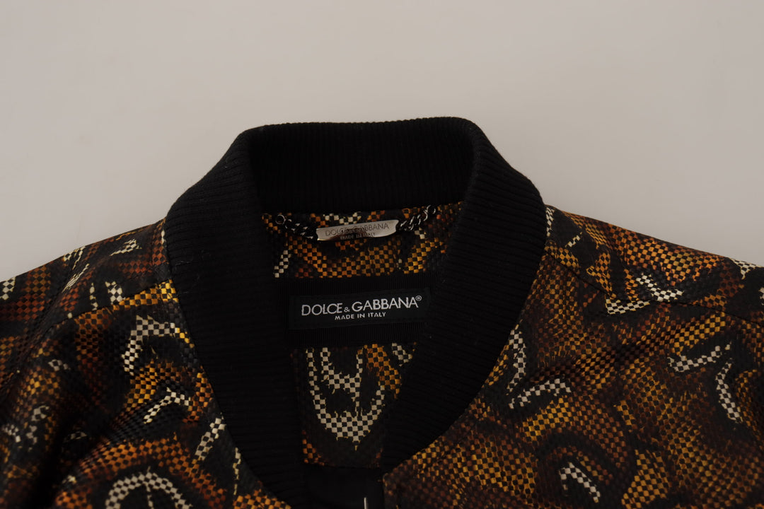 Dolce & Gabbana Brown Feather Full Zip Blouson Jacket